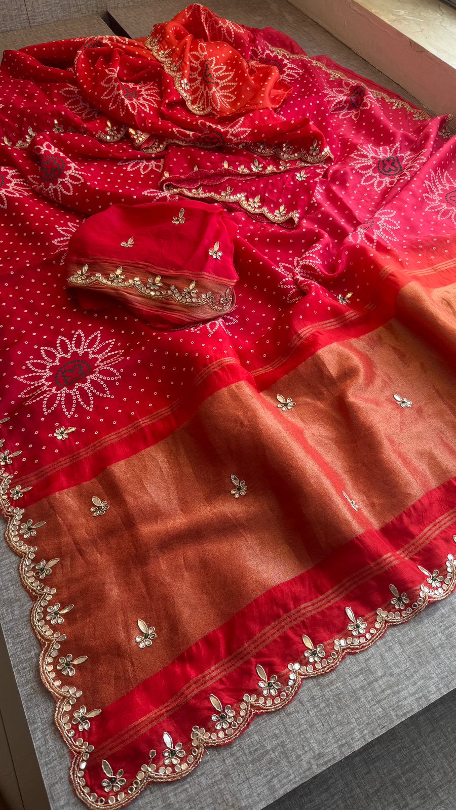Gotta Patti Zardozi And Kutdana On Bandhej Munga Silk · 52 Artisan Hours of work · The Royal Edit