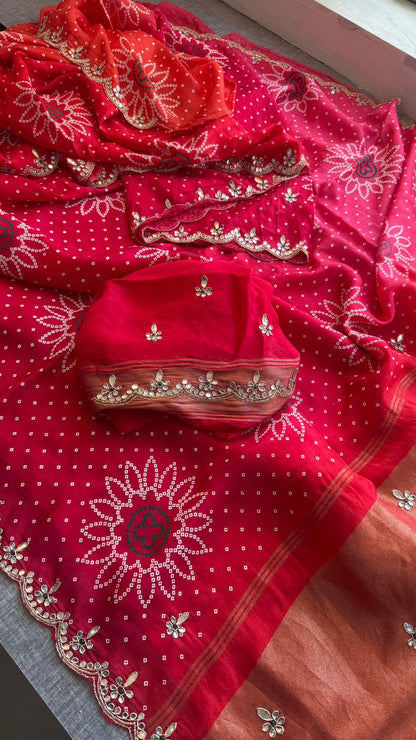 Gotta Patti Zardozi And Kutdana On Bandhej Munga Silk · 52 Artisan Hours of work · The Royal Edit