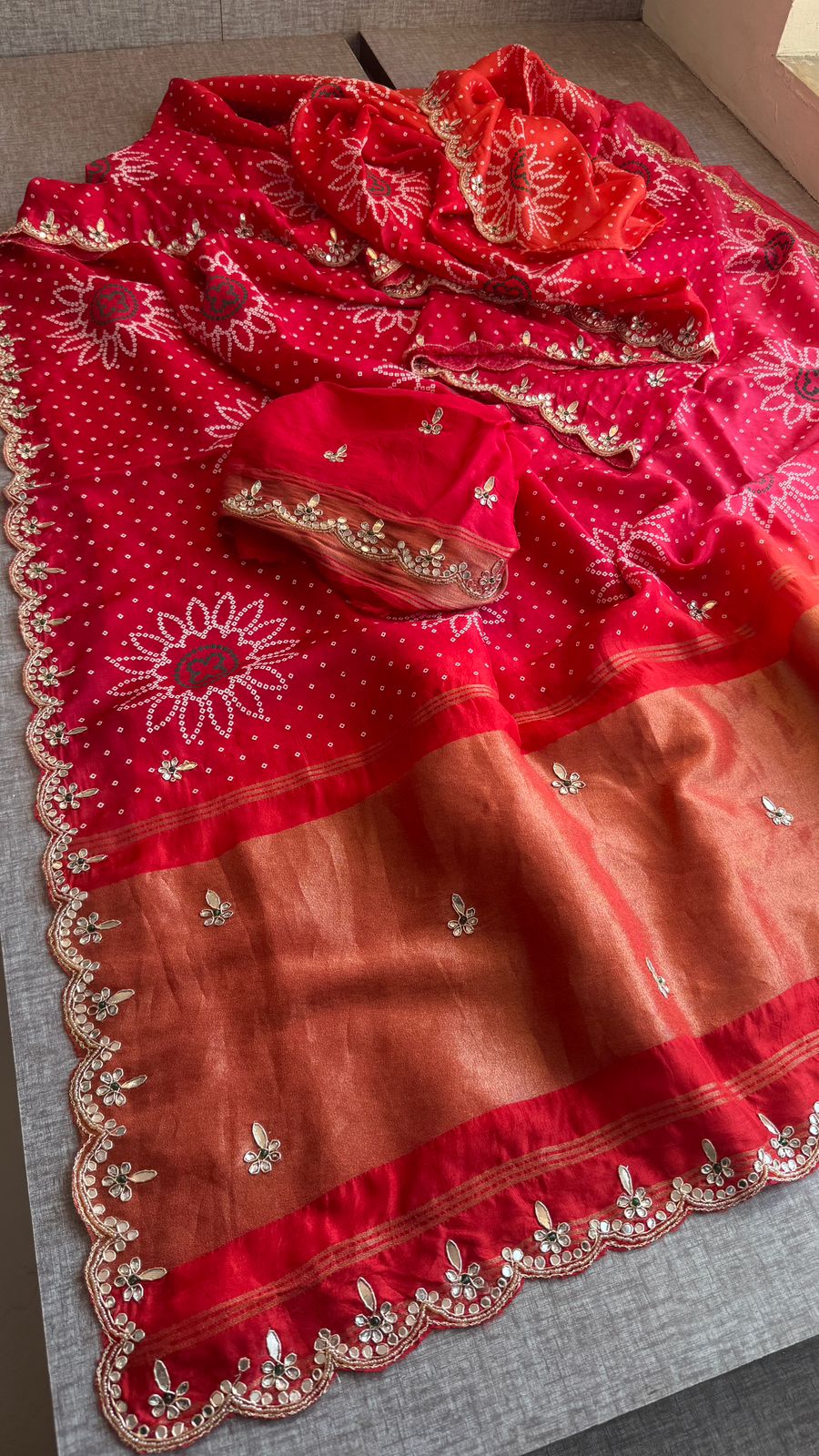 Gotta Patti Zardozi And Kutdana On Bandhej Munga Silk · 52 Artisan Hours of work · The Royal Edit