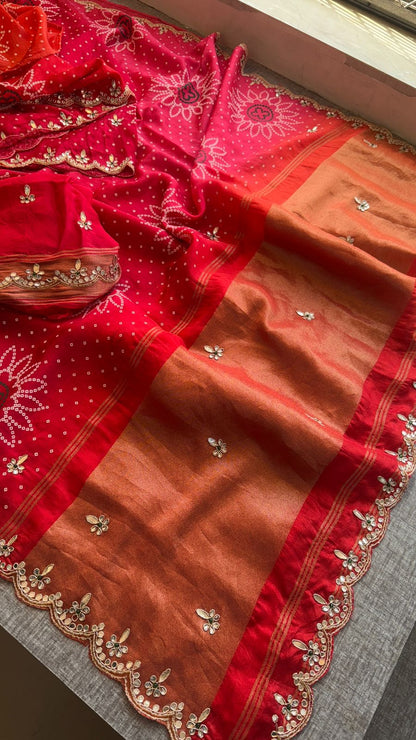 Gotta Patti Zardozi And Kutdana On Bandhej Munga Silk · 52 Artisan Hours of work · The Royal Edit