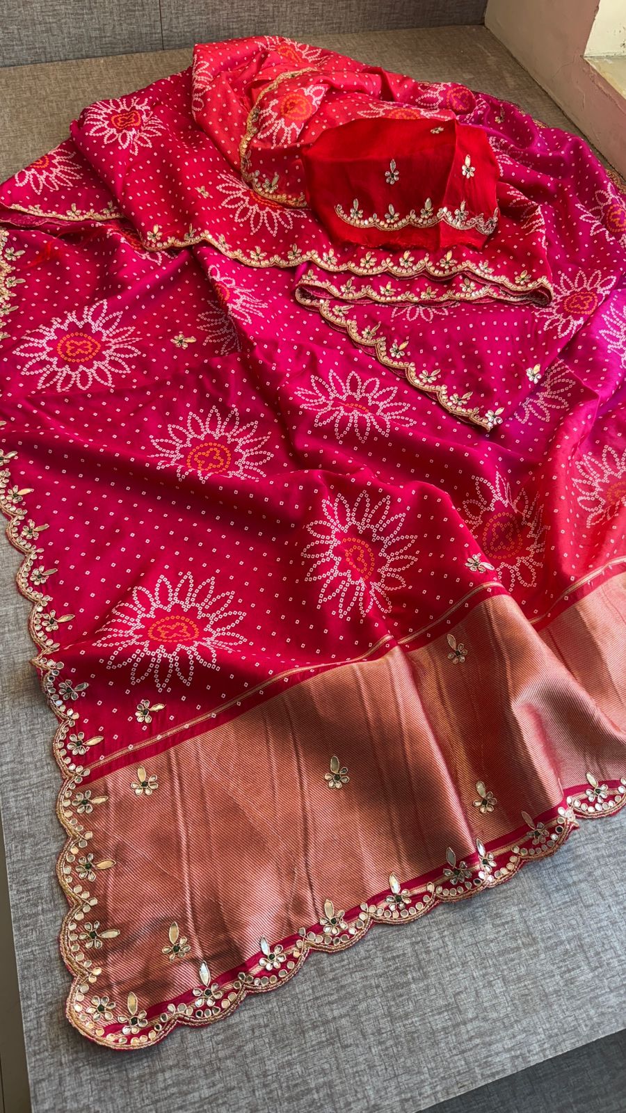 Gotta Patti Zardozi And Kutdana On Bandhej Munga Silk · 52 Artisan Hours of work · The Royal Edit