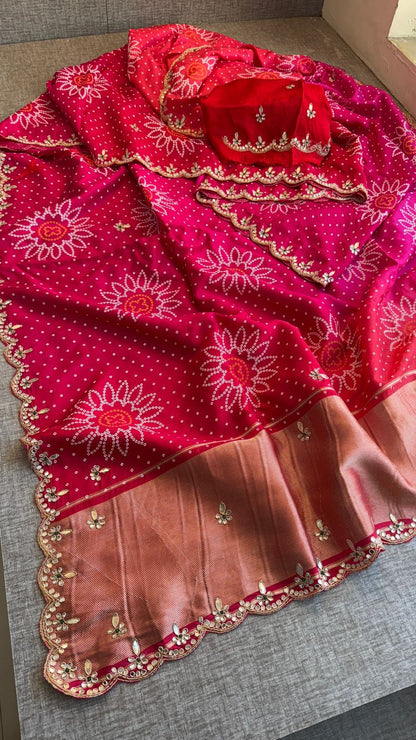 Gotta Patti Zardozi And Kutdana On Bandhej Munga Silk · 52 Artisan Hours of work · The Royal Edit