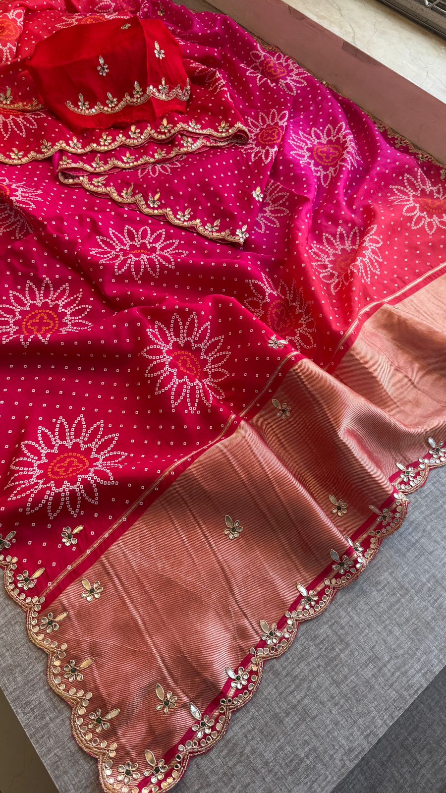 Gotta Patti Zardozi And Kutdana On Bandhej Munga Silk · 52 Artisan Hours of work · The Royal Edit