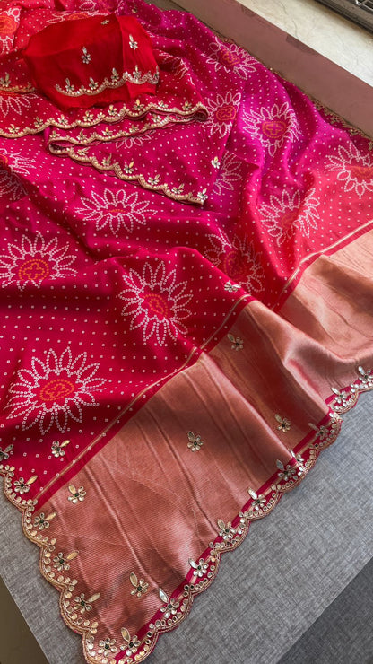 Gotta Patti Zardozi And Kutdana On Bandhej Munga Silk · 52 Artisan Hours of work · The Royal Edit