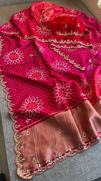Gotta Patti Zardozi And Kutdana On Bandhej Munga Silk · 52 Artisan Hours of work · The Royal Edit