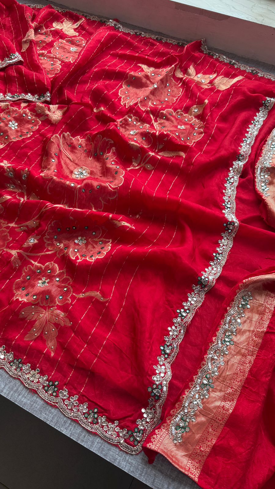Resham Zardozi And Kutdana On Munga Silk Banarasi · 48 Artisan Hours of work · The Virasat Edit