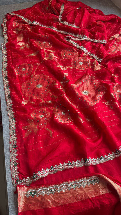 Resham Zardozi And Kutdana On Munga Silk Banarasi · 48 Artisan Hours of work · The Virasat Edit