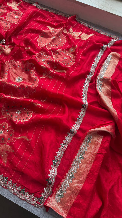 Resham Zardozi And Kutdana On Munga Silk Banarasi · 48 Artisan Hours of work · The Virasat Edit