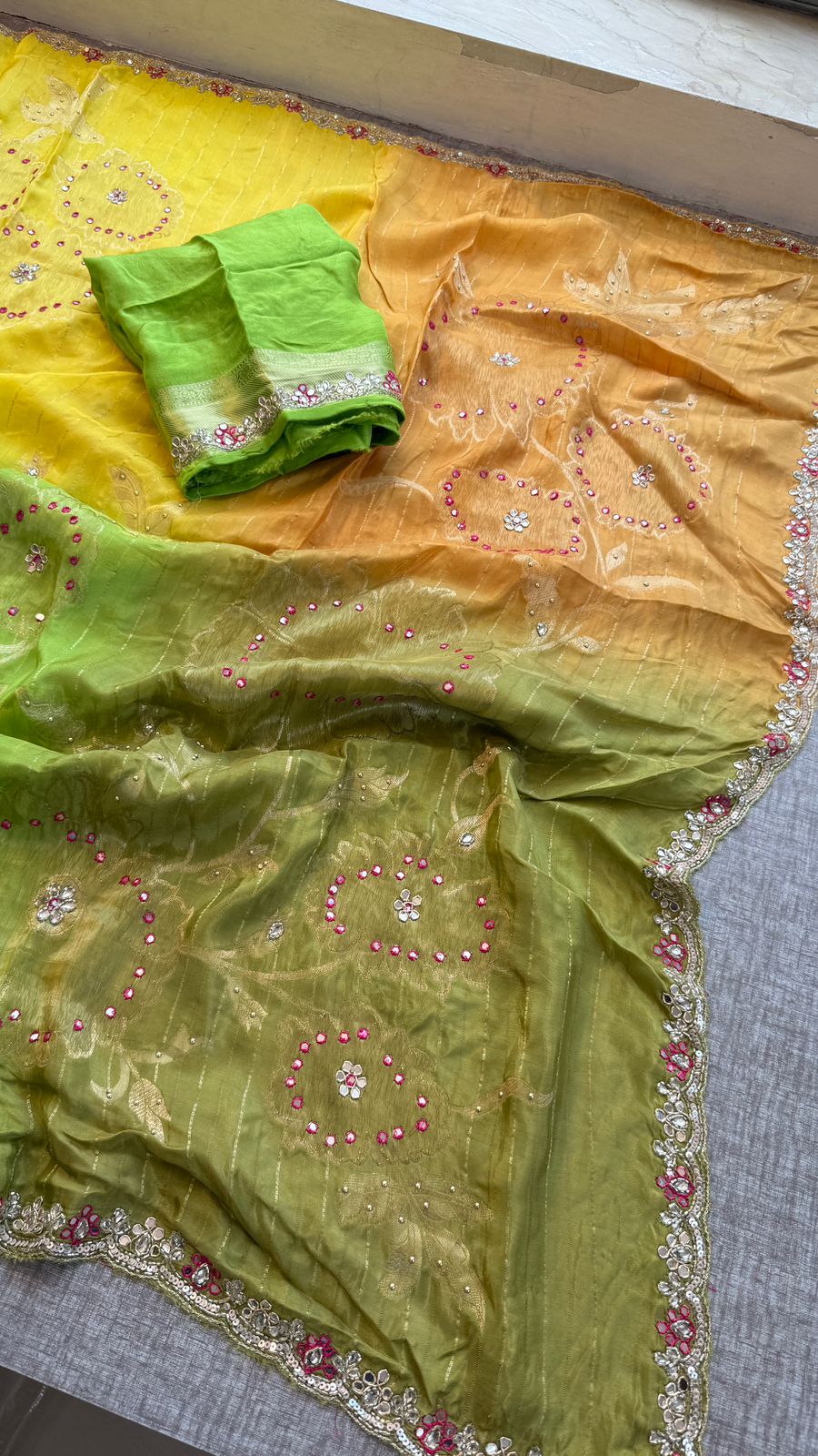 Resham Zardozi And Kutdana On Munga Silk Banarasi · 48 Artisan Hours of work · The Virasat Edit