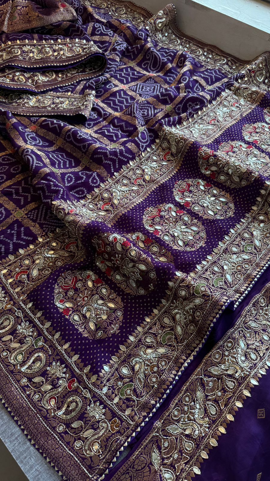 Zardozi Pearl And Kutdana On Munga Silk Banarasi · 56 Artisan Hours of work · The Nazakat Edit