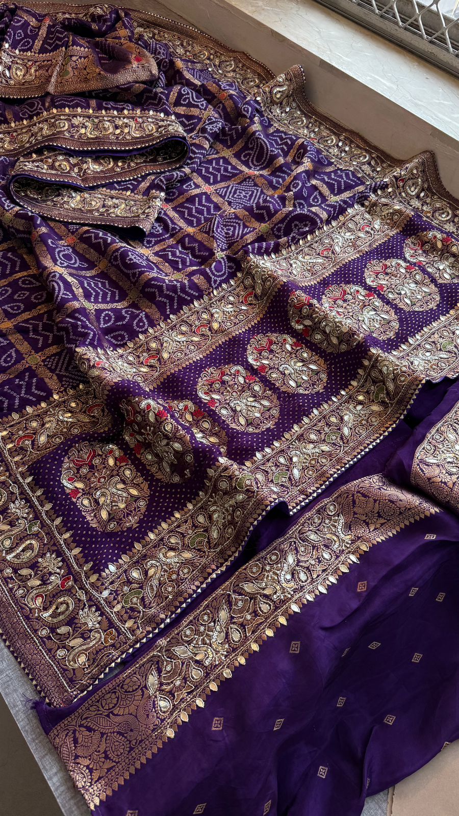 Zardozi Pearl And Kutdana On Munga Silk Banarasi · 56 Artisan Hours of work · The Nazakat Edit