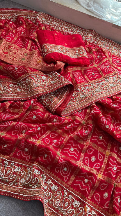 Zardozi Pearl And Kutdana On Munga Silk Banarasi · 56 Artisan Hours of work · The Nazakat Edit