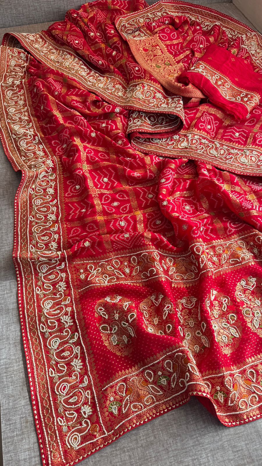Zardozi Pearl And Kutdana On Munga Silk Banarasi · 56 Artisan Hours of work · The Nazakat Edit