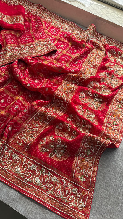 Zardozi Pearl And Kutdana On Munga Silk Banarasi · 56 Artisan Hours of work · The Nazakat Edit