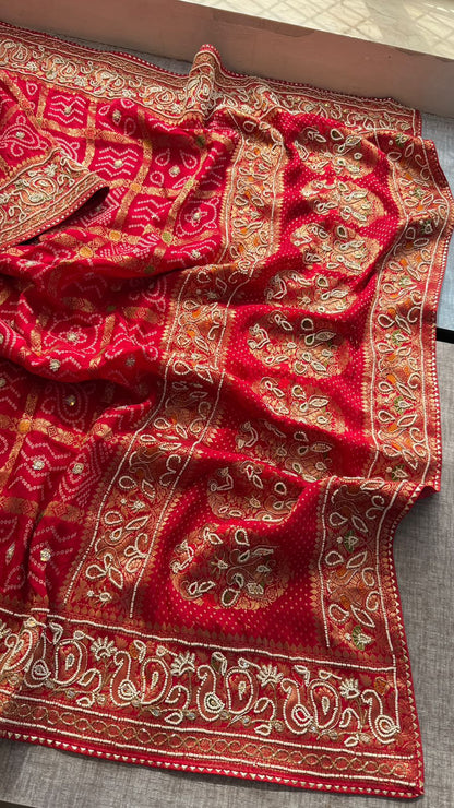 Zardozi Pearl And Kutdana On Munga Silk Banarasi · 56 Artisan Hours of work · The Nazakat Edit