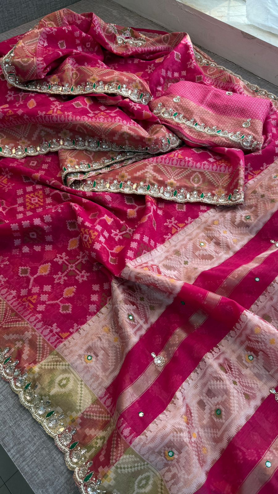 Kutdana Pearl Sequins And Resham On Patola Silk Banarasi · 48 Artisan Hours of work · The Riwaayat Edit