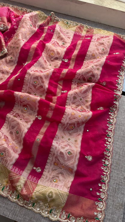 Kutdana Pearl Sequins And Resham On Patola Silk Banarasi · 48 Artisan Hours of work · The Riwaayat Edit