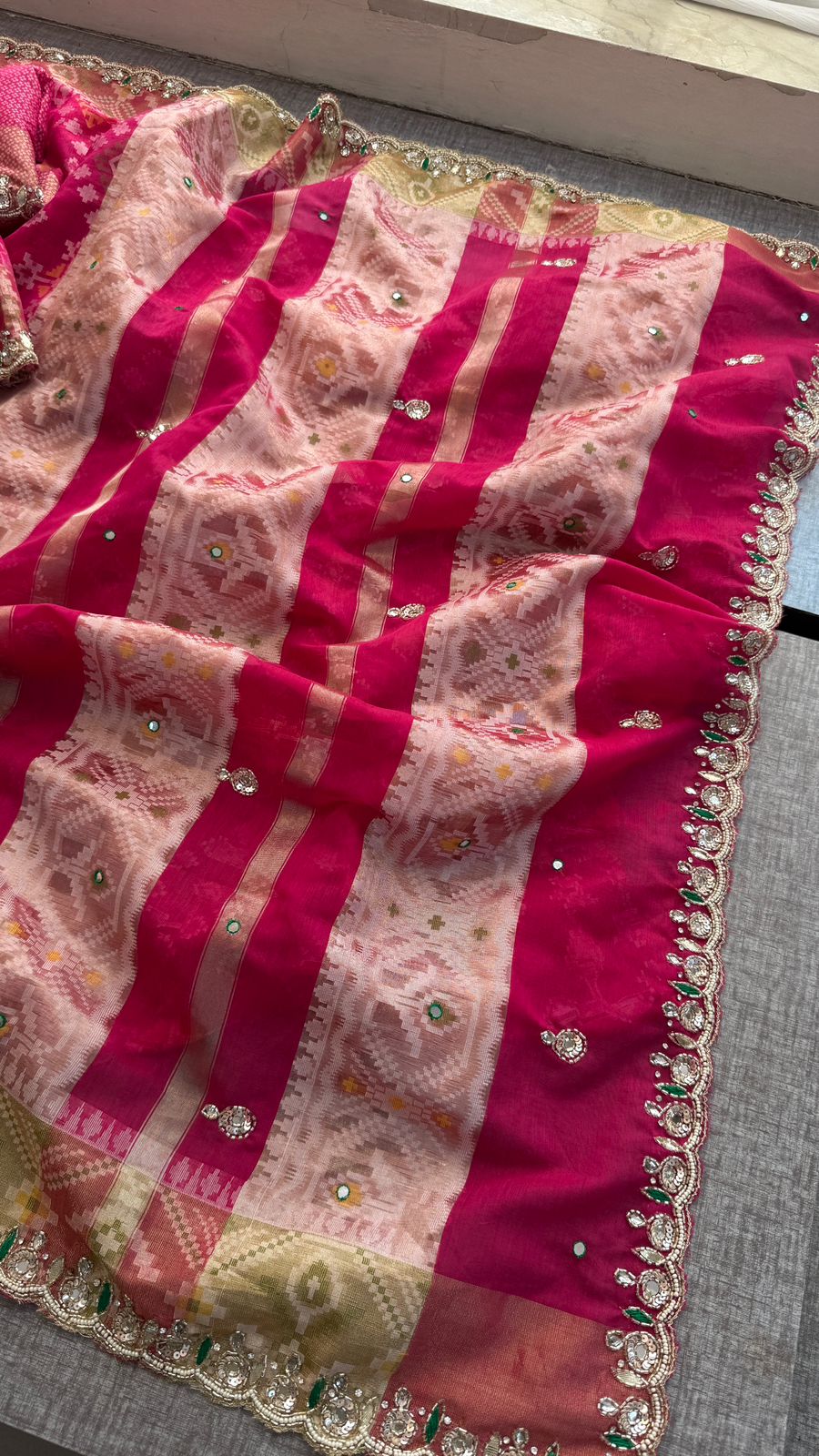 Kutdana Pearl Sequins And Resham On Patola Silk Banarasi · 48 Artisan Hours of work · The Riwaayat Edit