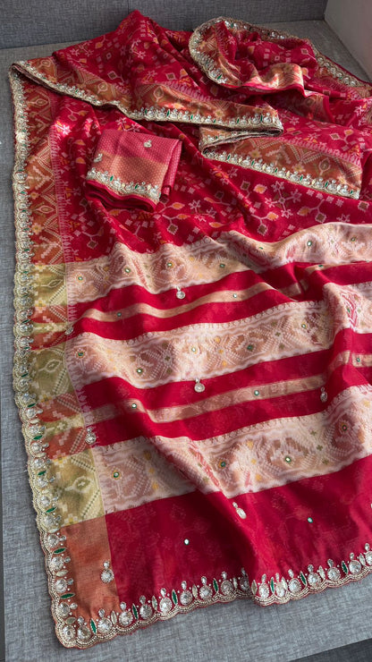 Kutdana Pearl Sequins And Resham On Patola Silk Banarasi · 48 Artisan Hours of work · The Riwaayat Edit