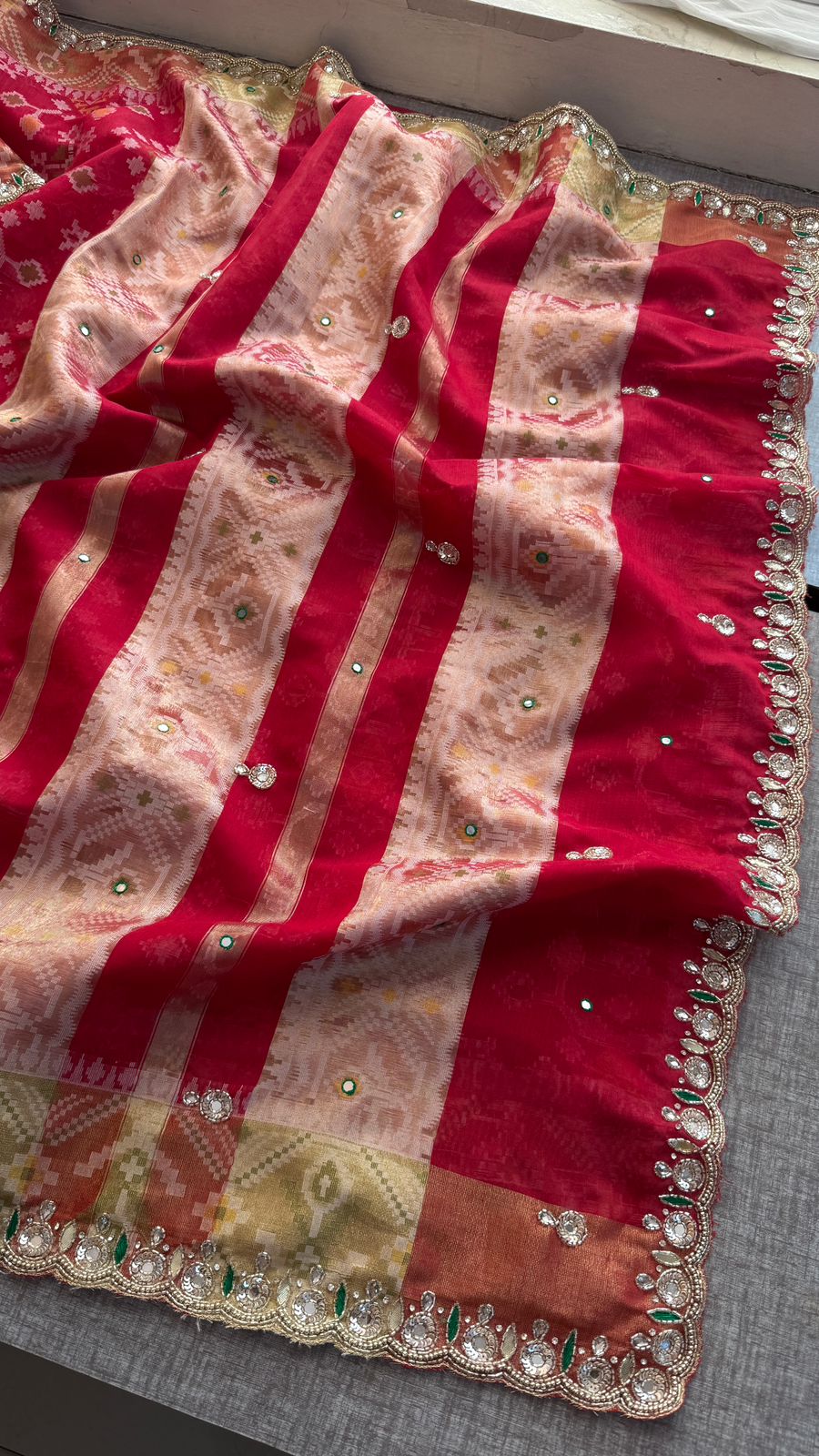 Kutdana Pearl Sequins And Resham On Patola Silk Banarasi · 48 Artisan Hours of work · The Riwaayat Edit