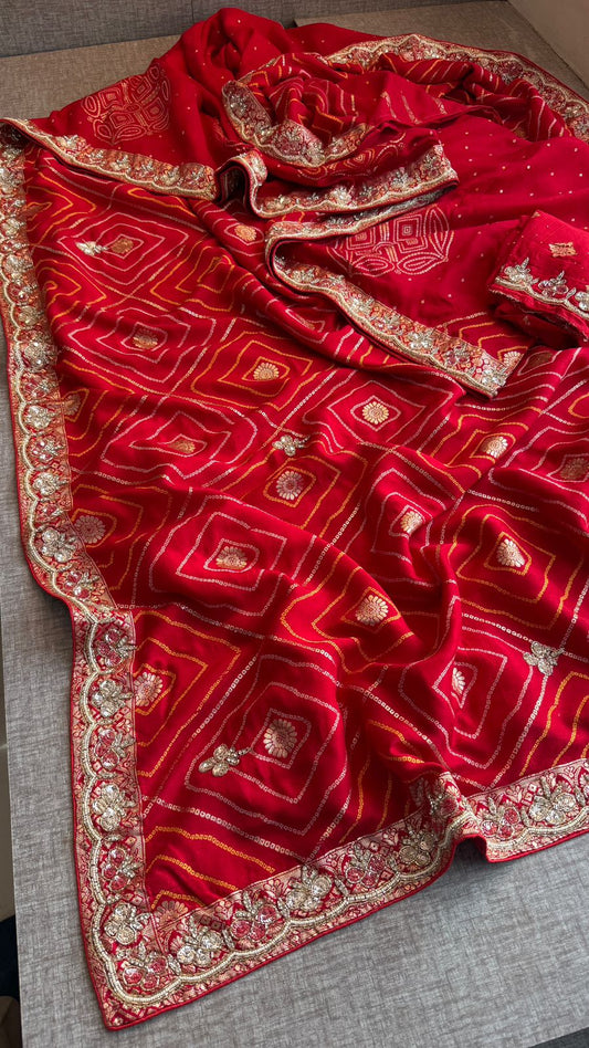 Aarohi Munga Silk Banarasi Saree With Kutdana Pearl Sequins And Zarkan Detailing