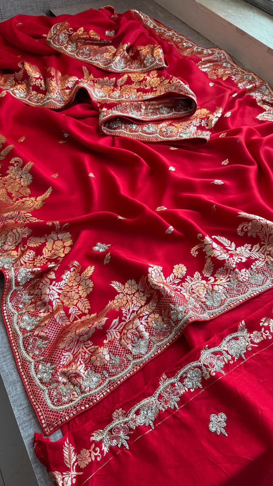 Kutdana Pearl And Sequins On Munga Silk Banarasi · 44 Artisan Hours of work · The Jashn Edit