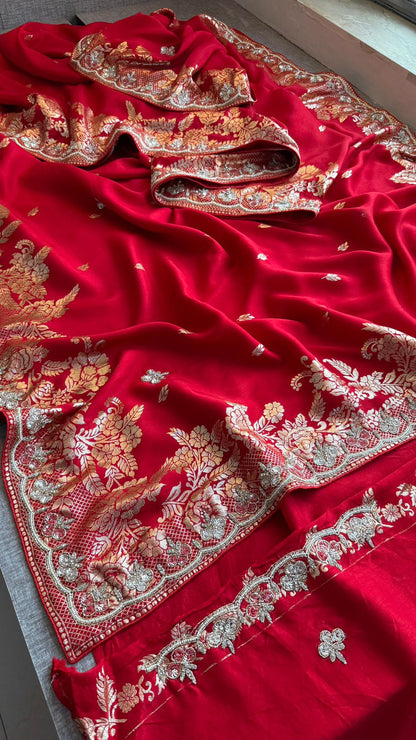 Kutdana Pearl And Sequins On Munga Silk Banarasi · 44 Artisan Hours of work · The Jashn Edit