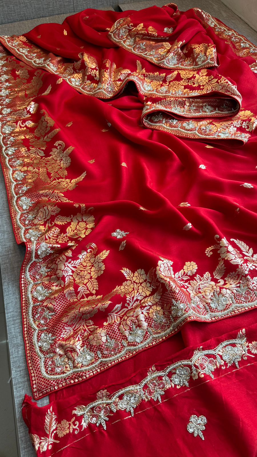 Kutdana Pearl And Sequins On Munga Silk Banarasi · 44 Artisan Hours of work · The Jashn Edit