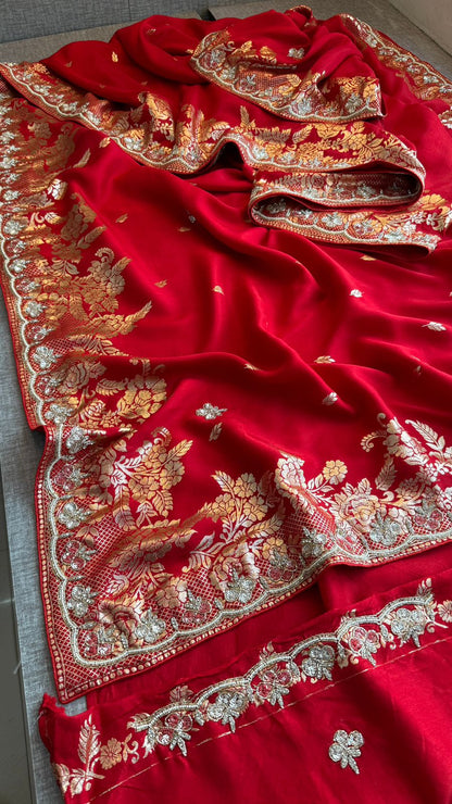 Kutdana Pearl And Sequins On Munga Silk Banarasi · 44 Artisan Hours of work · The Jashn Edit