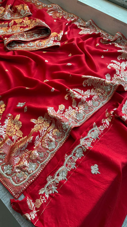 Kutdana Pearl And Sequins On Munga Silk Banarasi · 44 Artisan Hours of work · The Jashn Edit