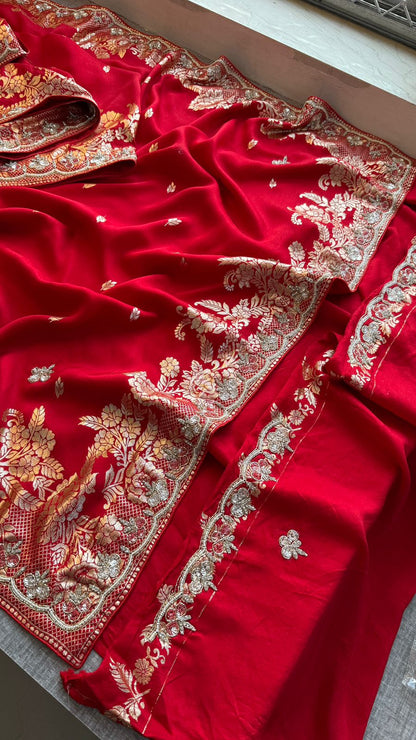 Kutdana Pearl And Sequins On Munga Silk Banarasi · 44 Artisan Hours of work · The Jashn Edit