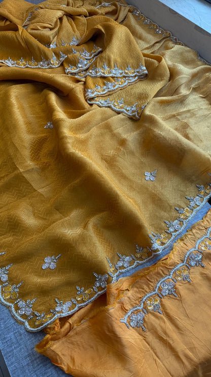 Kutdana Pearl And Sequins On Munga Silk Jacquard · 40 Artisan Hours of work · The Shringar Edit