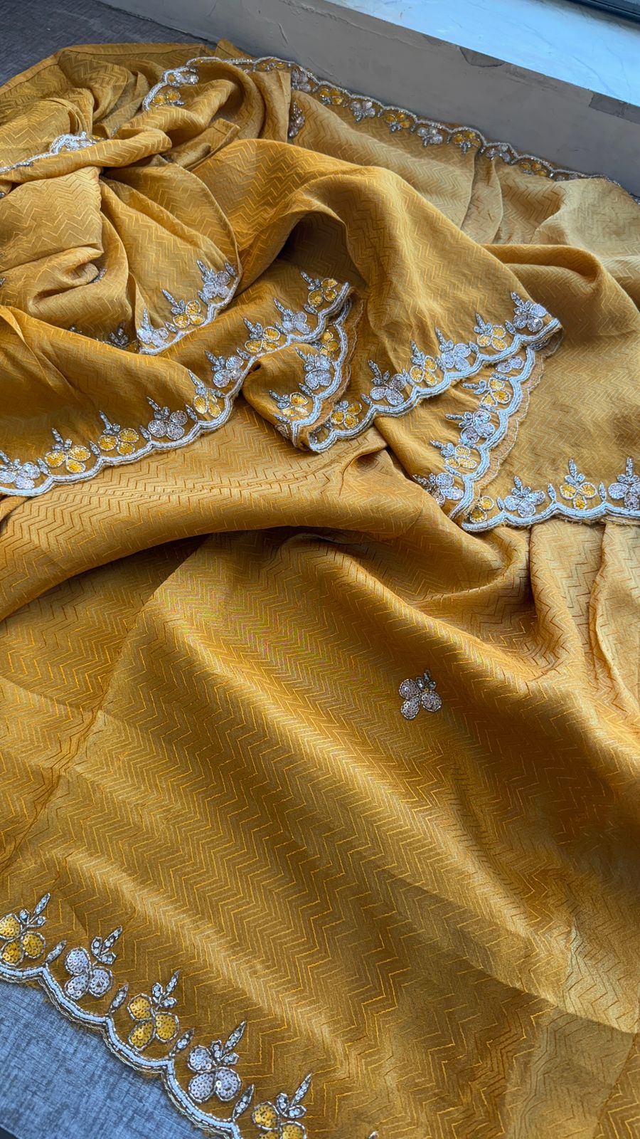 Kutdana Pearl And Sequins On Munga Silk Jacquard · 40 Artisan Hours of work · The Shringar Edit