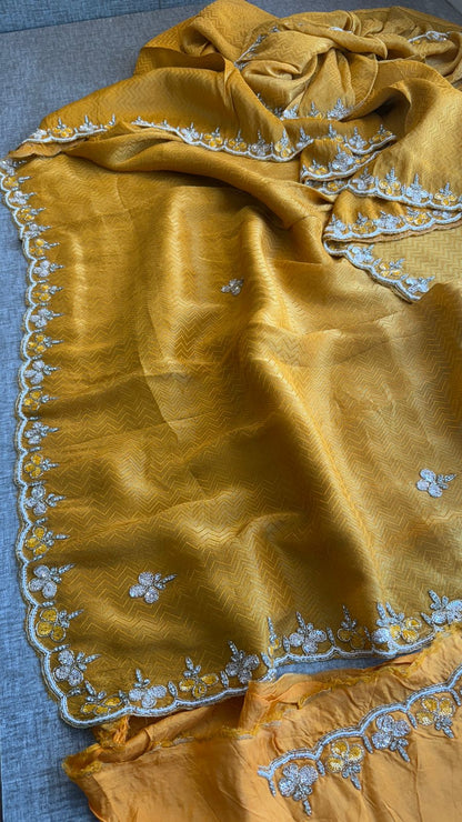 Kutdana Pearl And Sequins On Munga Silk Jacquard · 40 Artisan Hours of work · The Shringar Edit