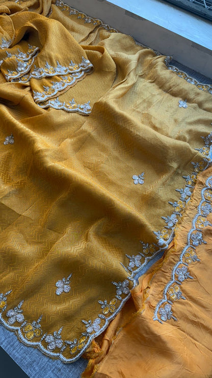 Kutdana Pearl And Sequins On Munga Silk Jacquard · 40 Artisan Hours of work · The Shringar Edit