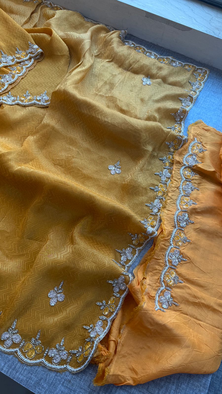 Kutdana Pearl And Sequins On Munga Silk Jacquard · 40 Artisan Hours of work · The Shringar Edit