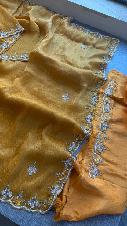 Kutdana Pearl And Sequins On Munga Silk Jacquard · 40 Artisan Hours of work · The Shringar Edit