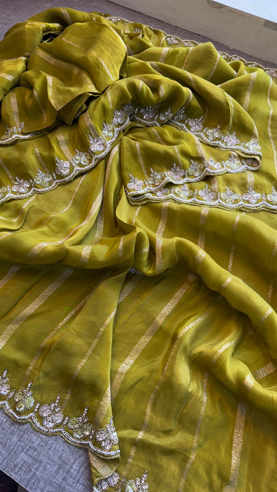 Kutdana Pearl And Sequins On Munga Silk Jacquard · 40 Artisan Hours of work · The Shringar Edit