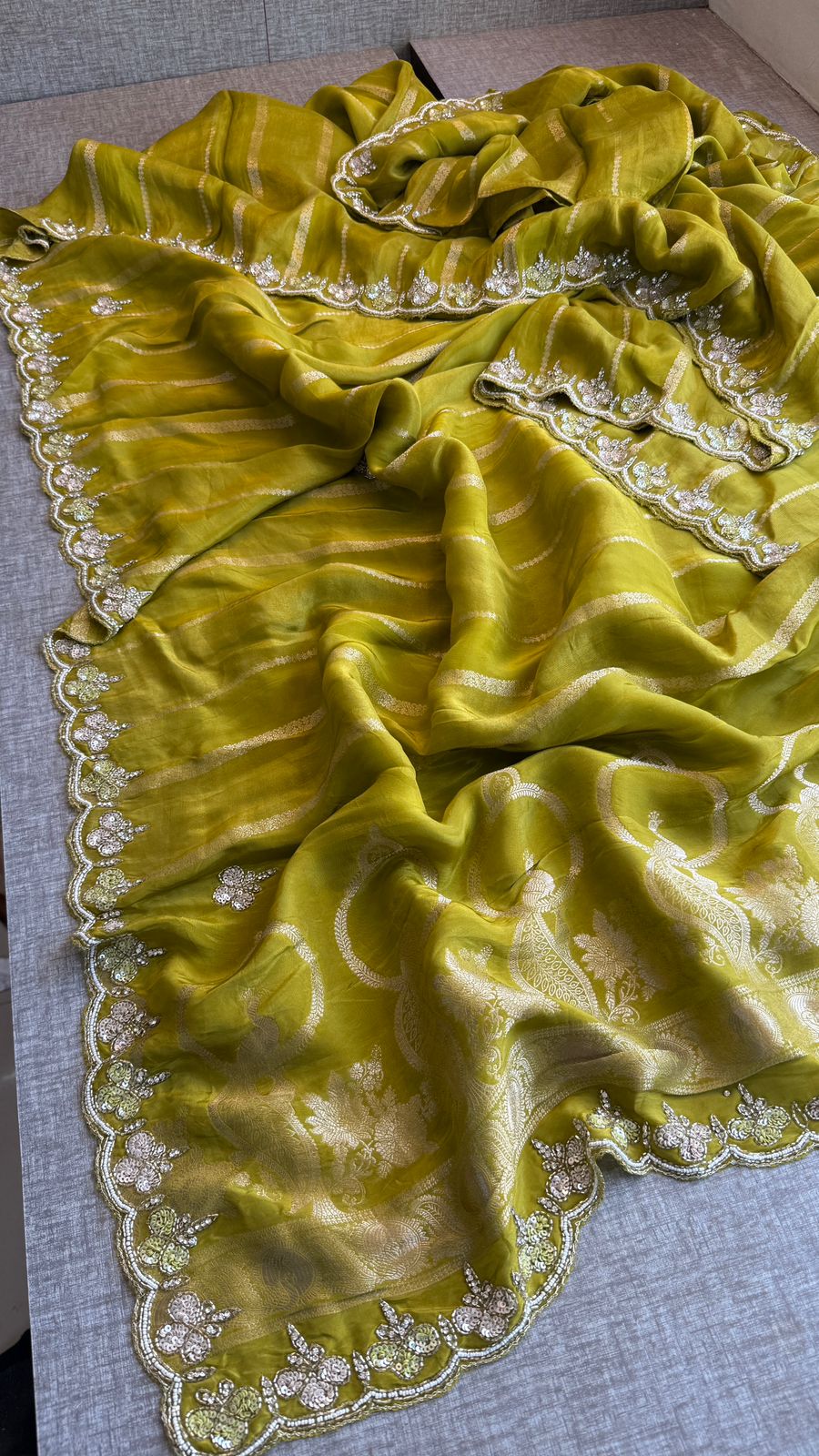 Kutdana Pearl And Sequins On Munga Silk Jacquard · 40 Artisan Hours of work · The Shringar Edit