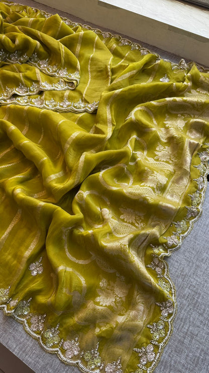 Kutdana Pearl And Sequins On Munga Silk Jacquard · 40 Artisan Hours of work · The Shringar Edit