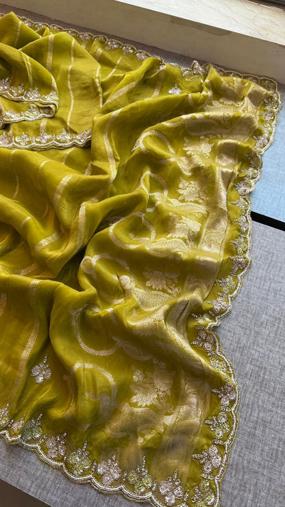 Kutdana Pearl And Sequins On Munga Silk Jacquard · 40 Artisan Hours of work · The Shringar Edit
