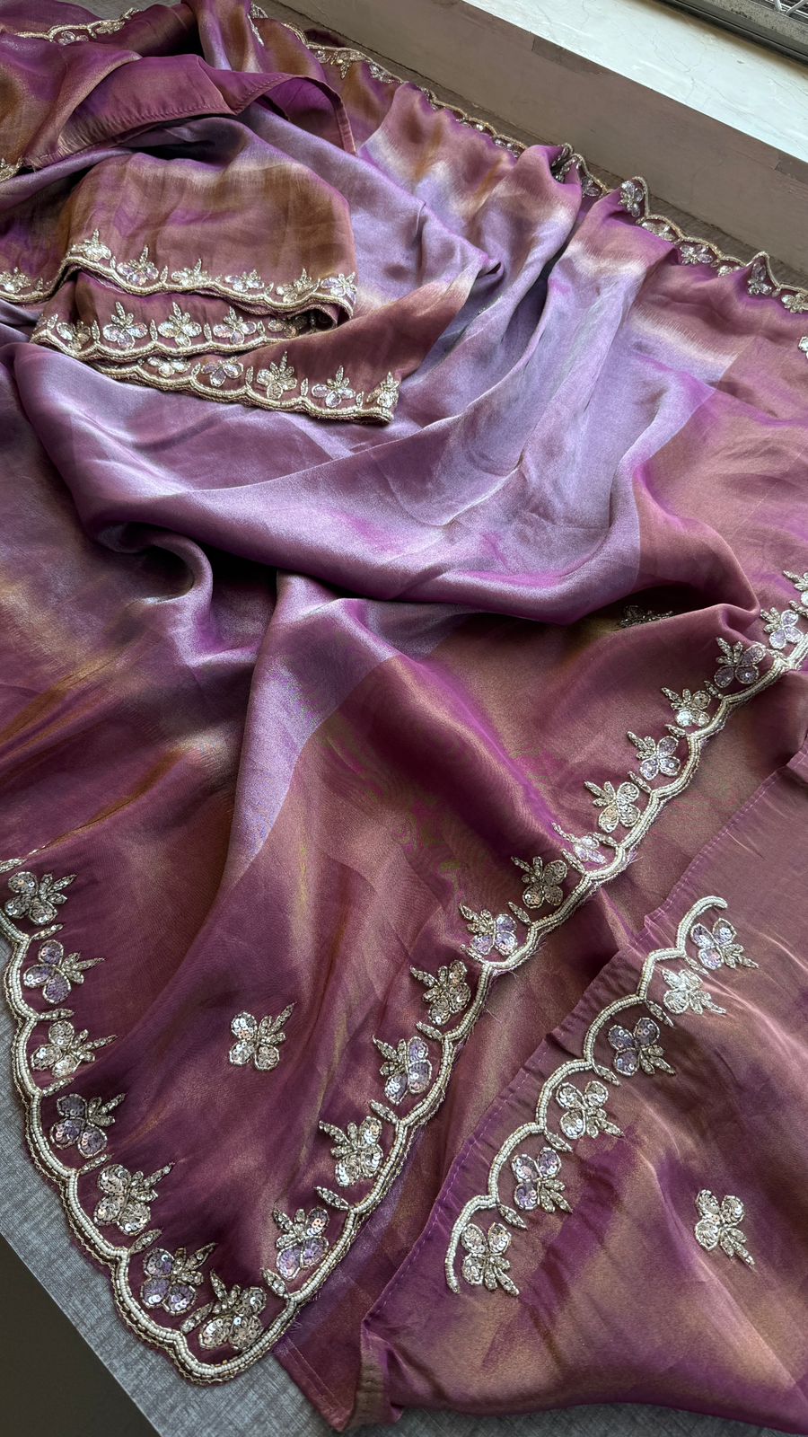 Kutdana Pearl And Sequins On Munga Silk Jacquard · 40 Artisan Hours of work · The Shringar Edit