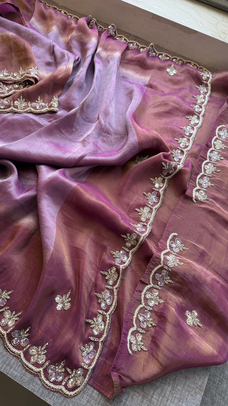 Kutdana Pearl And Sequins On Munga Silk Jacquard · 40 Artisan Hours of work · The Shringar Edit