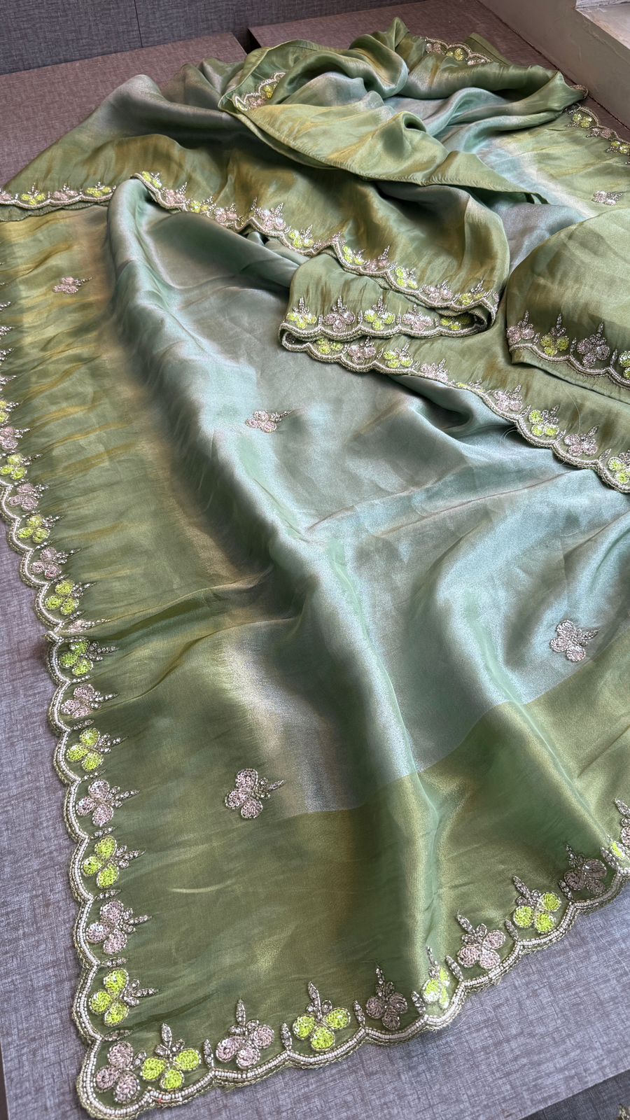 Kutdana Pearl And Sequins On Munga Silk Jacquard · 40 Artisan Hours of work · The Shringar Edit
