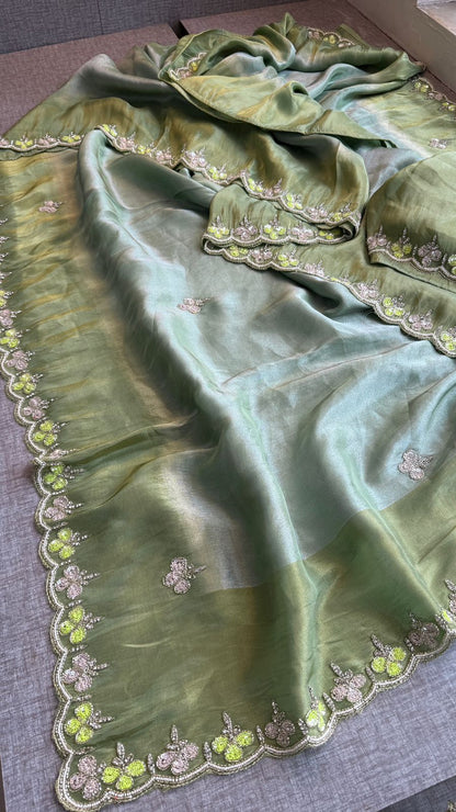 Kutdana Pearl And Sequins On Munga Silk Jacquard · 40 Artisan Hours of work · The Shringar Edit