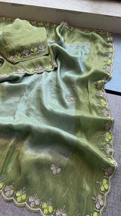 Kutdana Pearl And Sequins On Munga Silk Jacquard · 40 Artisan Hours of work · The Shringar Edit