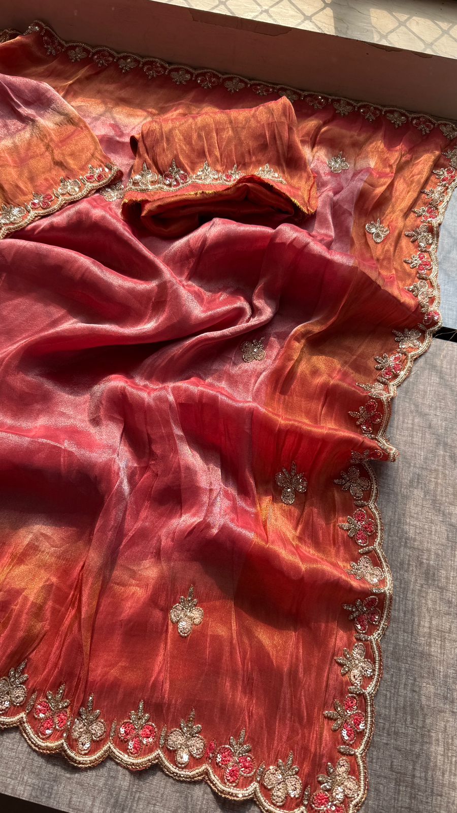 Kutdana Pearl And Sequins On Munga Silk Jacquard · 40 Artisan Hours of work · The Shringar Edit