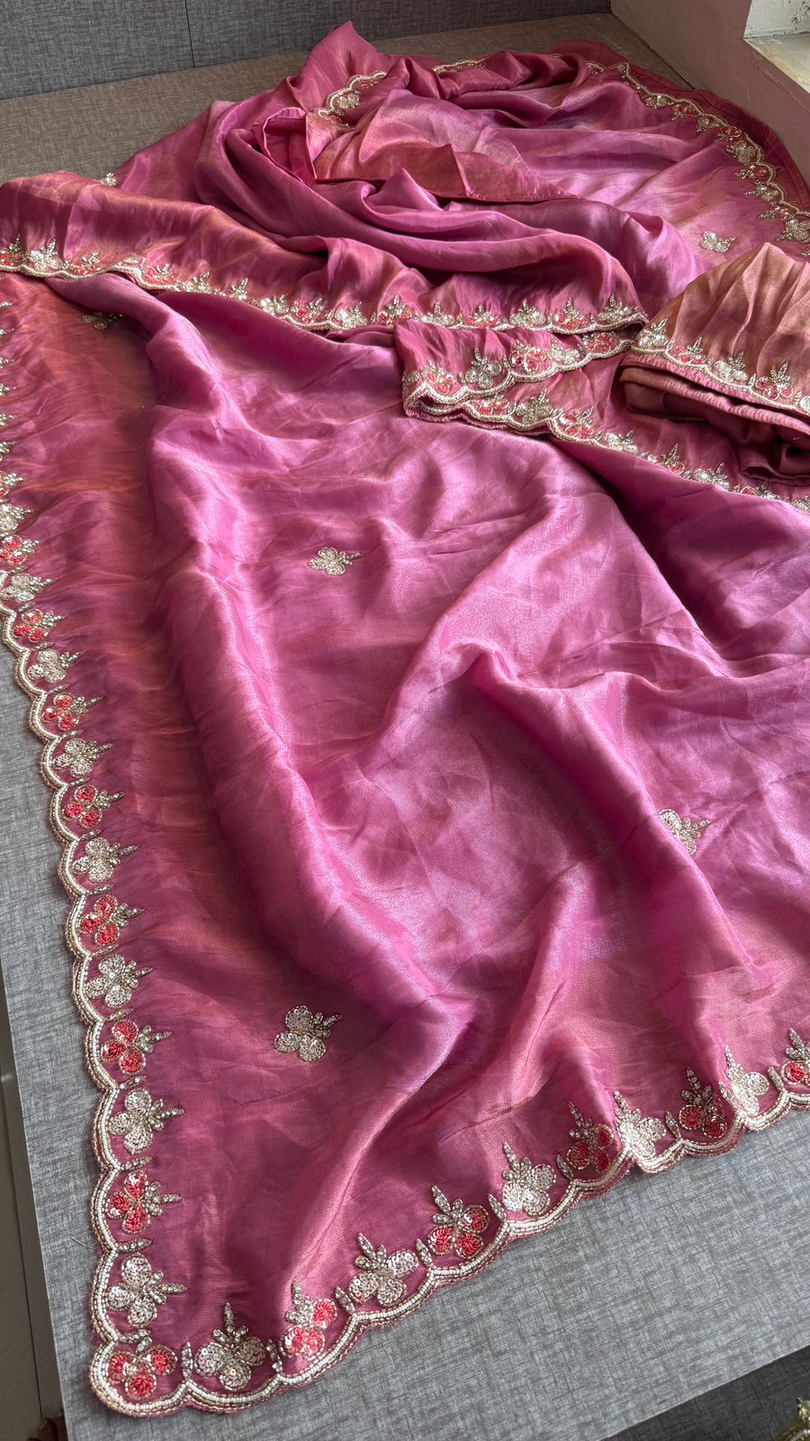 Kutdana Pearl And Sequins On Munga Silk Jacquard · 40 Artisan Hours of work · The Shringar Edit