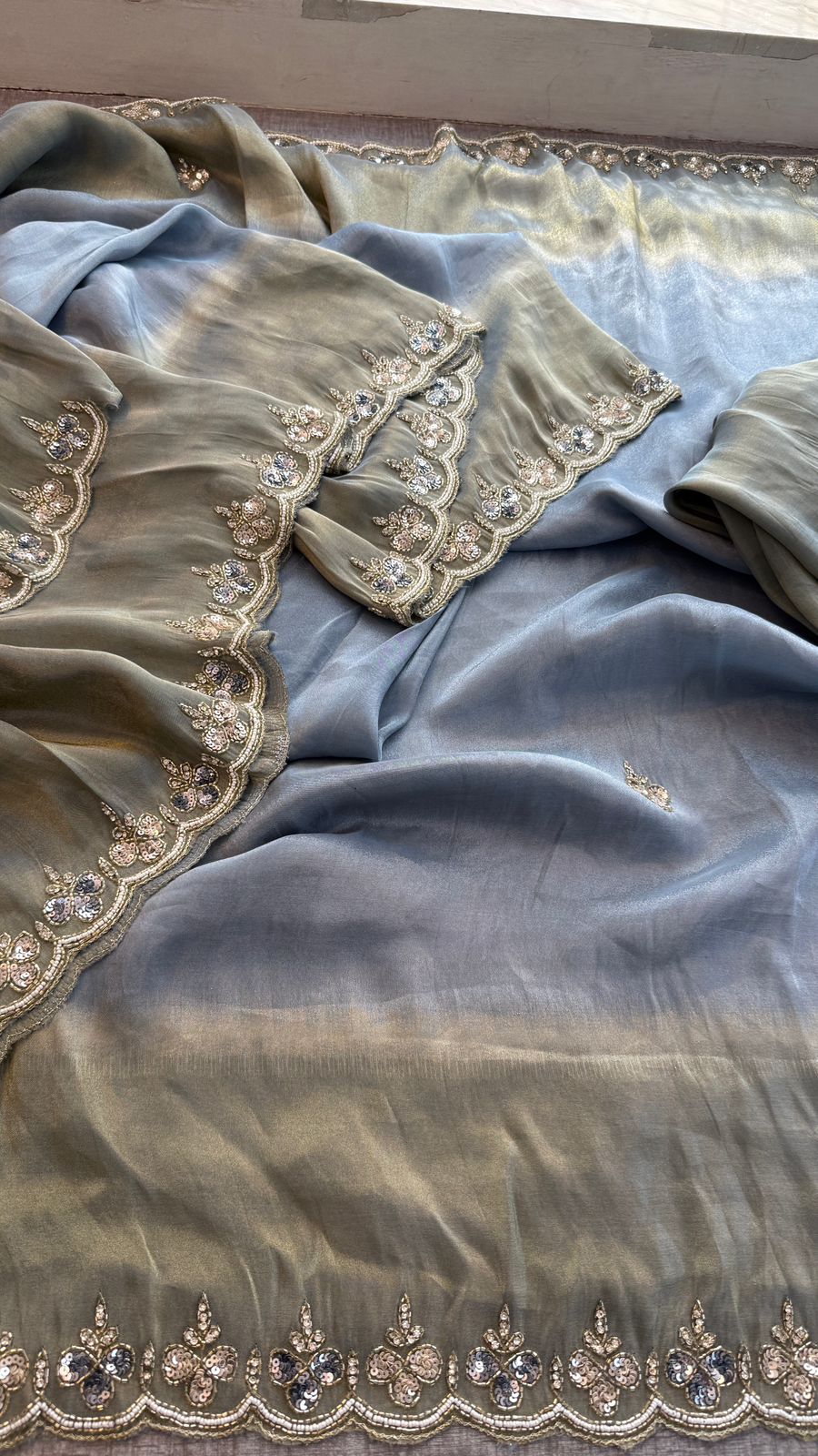 Kutdana Pearl And Sequins On Munga Silk Jacquard · 40 Artisan Hours of work · The Shringar Edit