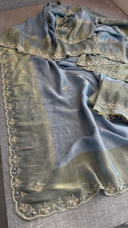 Kutdana Pearl And Sequins On Munga Silk Jacquard · 40 Artisan Hours of work · The Shringar Edit